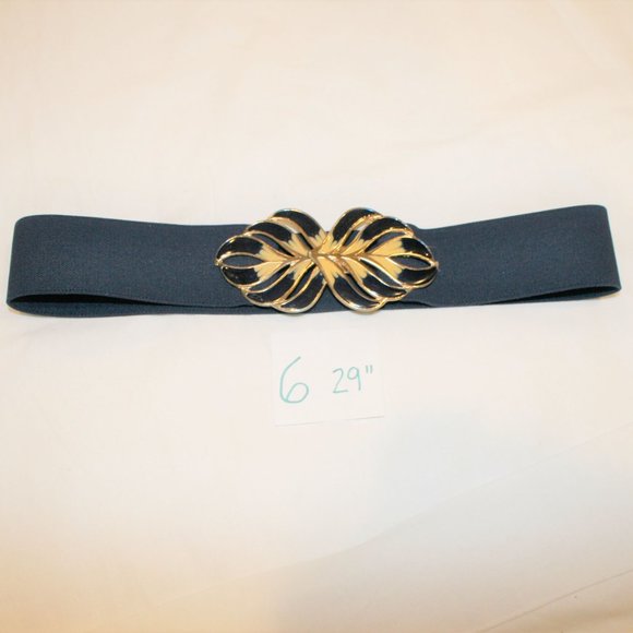 Vintage 1980\'s Navy Blue Feather Flames Retro Buckle Belt 25-29\